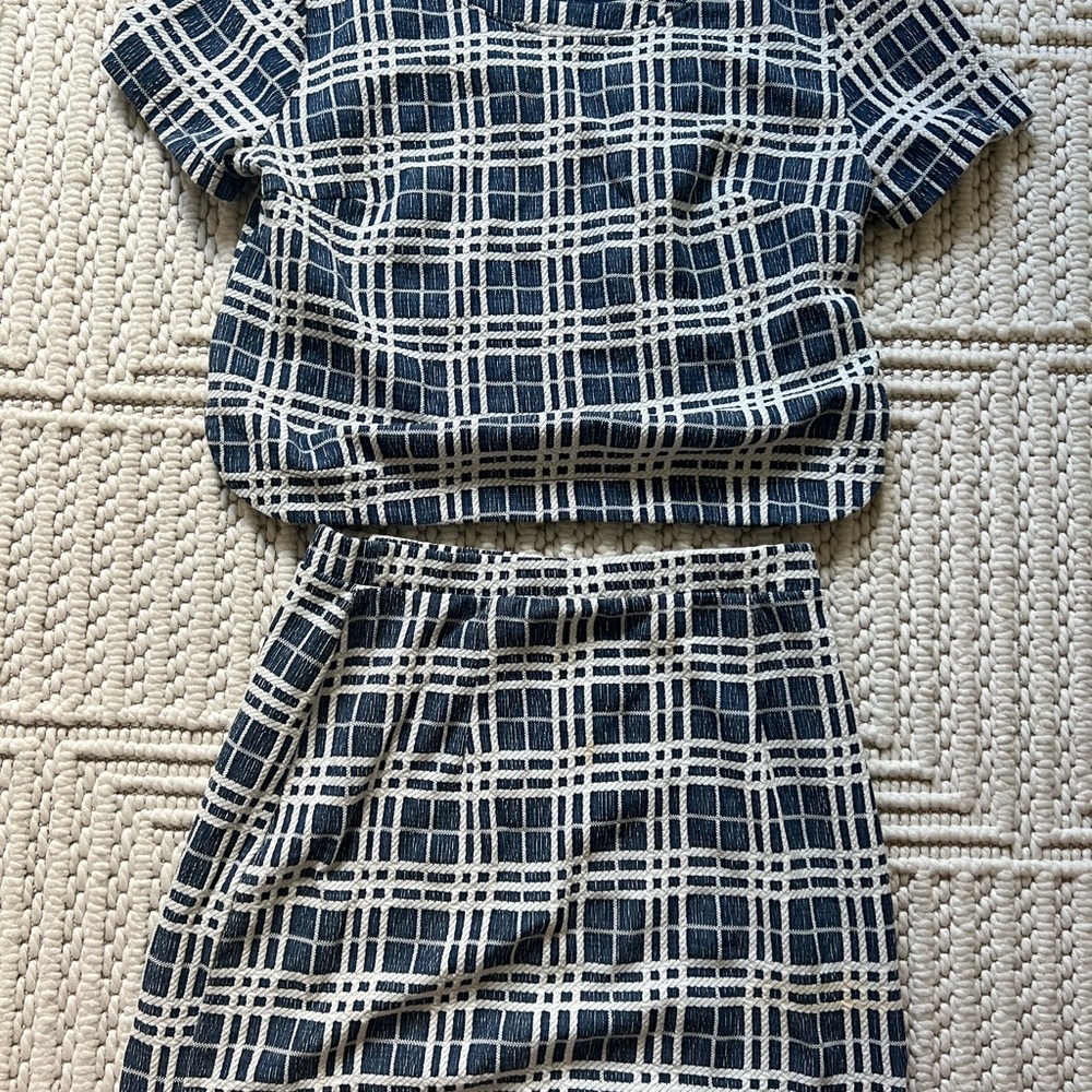 LUSH Plaid Two-Piece Set in Navy and White